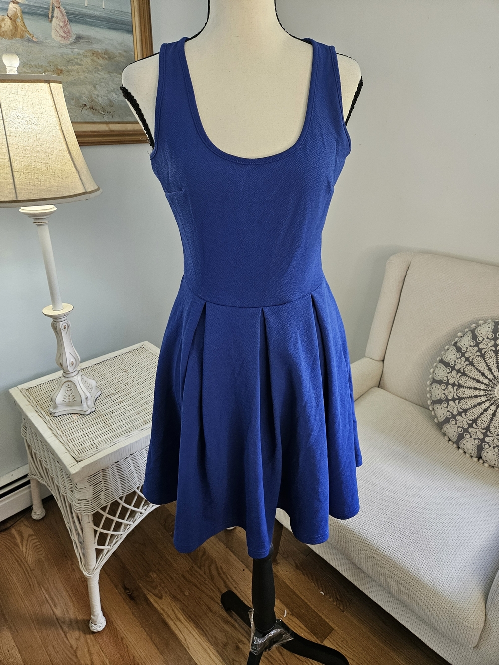 White Mark Royal Blue Sleeveless Scoop Skater Dress